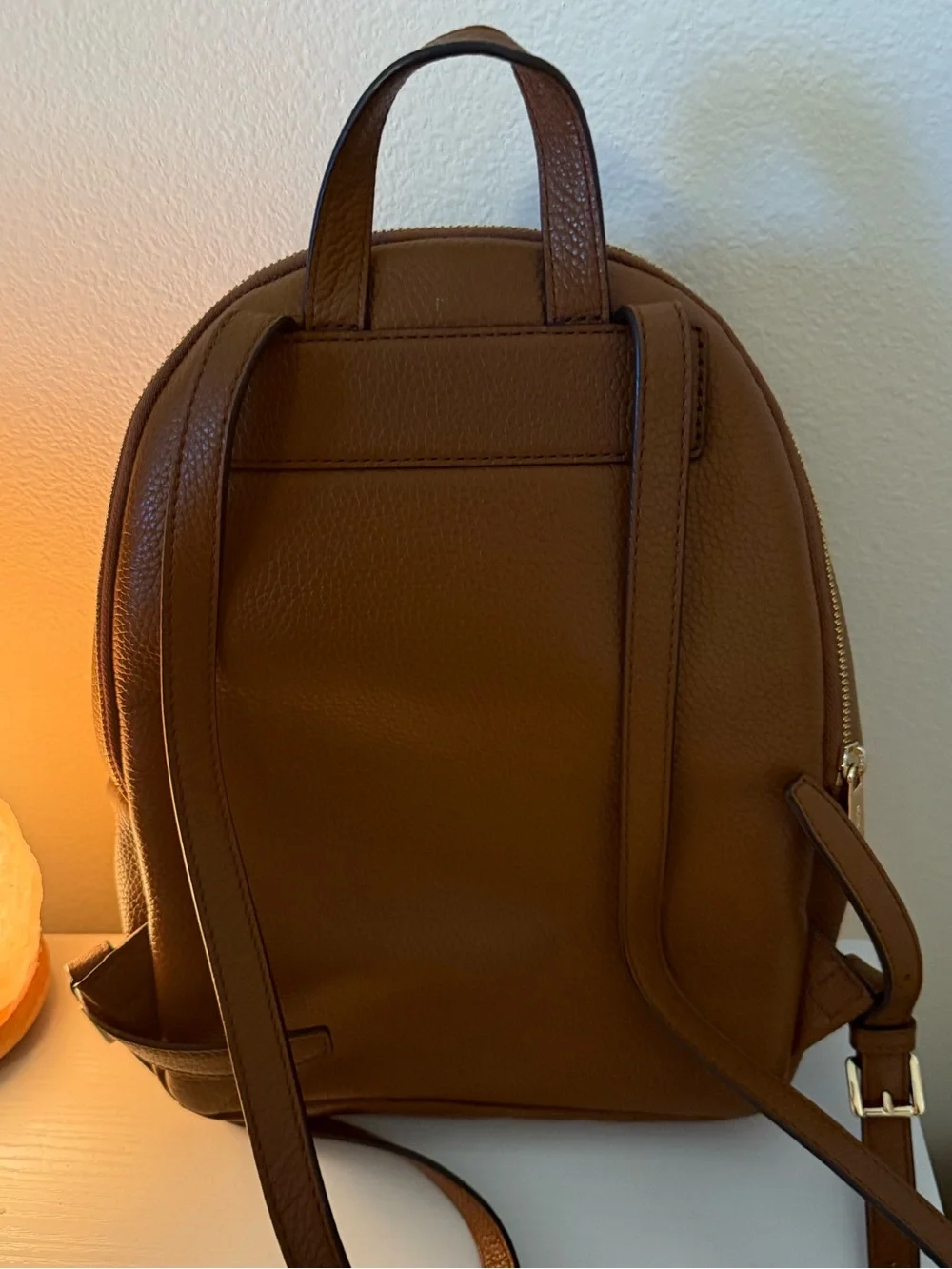 Michael Kors Cognac Pebbled Leather Backpack with Gold Hardware